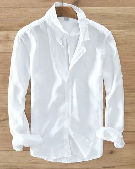 New Designer Italy Style 100% Linen Long-Sleeved Shirt Men Brand Casual 5 Colors Solid White Shirts for Men Top Camisa Chemise