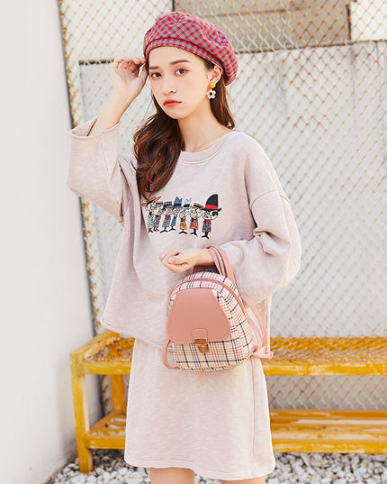 Ladies Check Lock Small Backpack One Shoulder Diagonal Handbag Coin Purse
