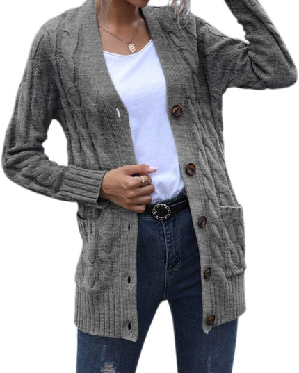 Women'S 2025 Fall Long Sleeve Cable Knit Sweater Open Front Cardigan Button Loose Outerwear