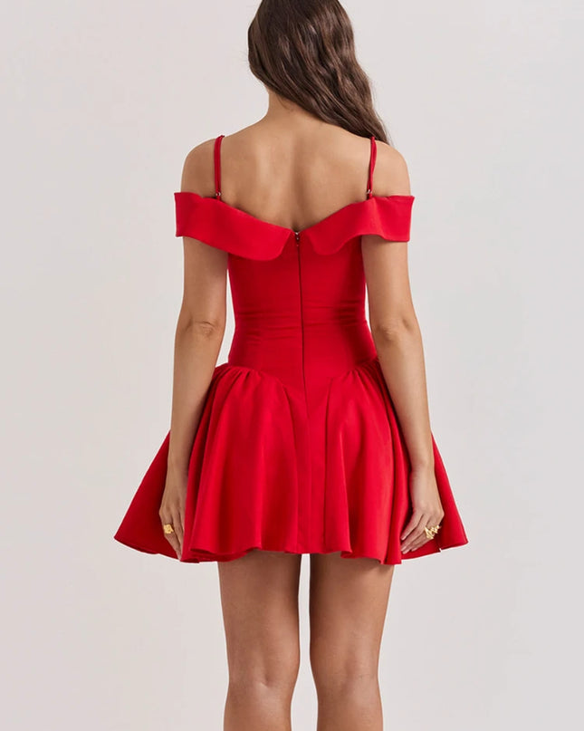 Summer Elegant Dresses for Women Red off the Shoulder Bodycon Party Dresses Mini Casual a Line Fluffy Dress for Holiday