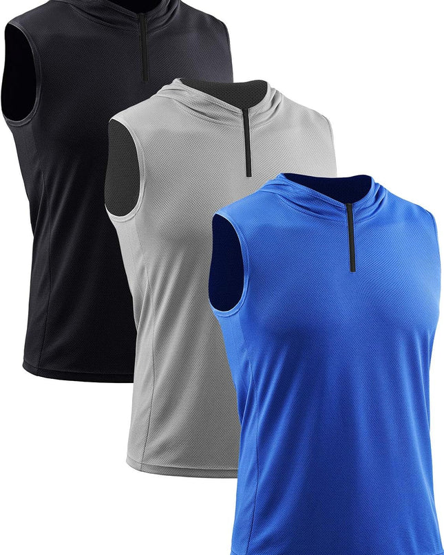 Men'S Running Tank Tops 3 Pack Sleeveless Workout Athletic Shirts with Hoods