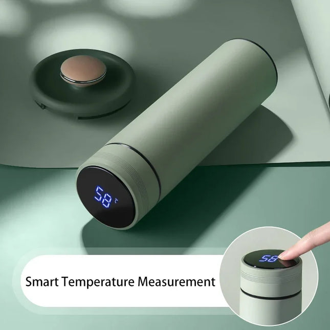500ml Stainless Steel Vacuum Thermal Water Bottle with Digital Temperature Display - Leakproof Frosted Thermos for Coffee and Milk