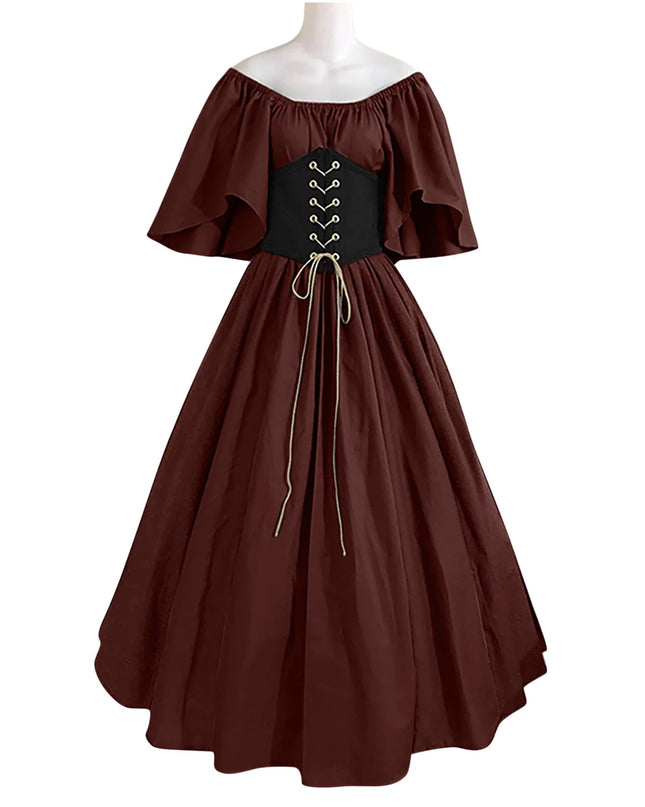 Womens Renaissance Faire Dresses Medieval Irish Traditional plus Size Dresses Ruffle over Dress Corset Retro Cosplay Gown