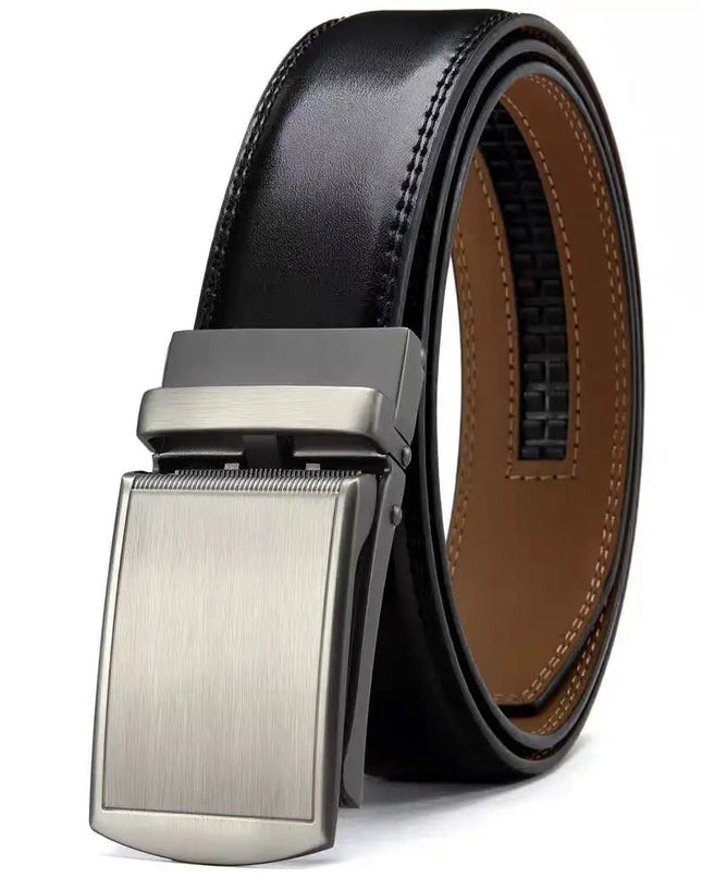Men'S Ratchet Click Belt Genuine Leather Dress Belt for Men Jeans Holeless Automatic Sliding Buckle Black Brown Belts Cin