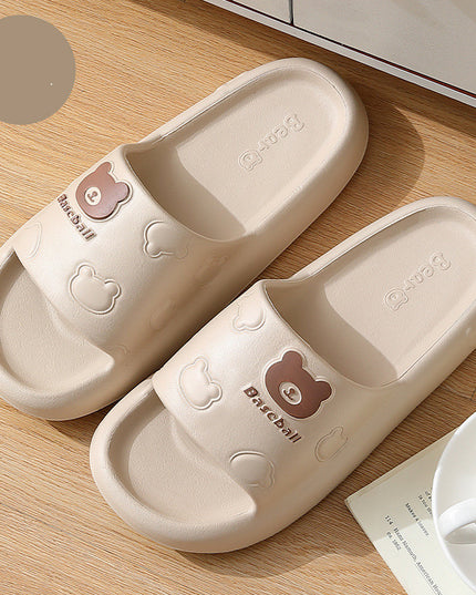 Cute Cartoon Bear Slippers for Women Summer Indoor Thick-Soled Non-Slip Floor Bathroom Home Slippers Men House Shoes