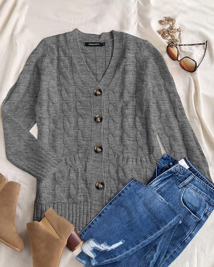Women'S 2025 Fall Long Sleeve Cable Knit Sweater Open Front Cardigan Button Loose Outerwear