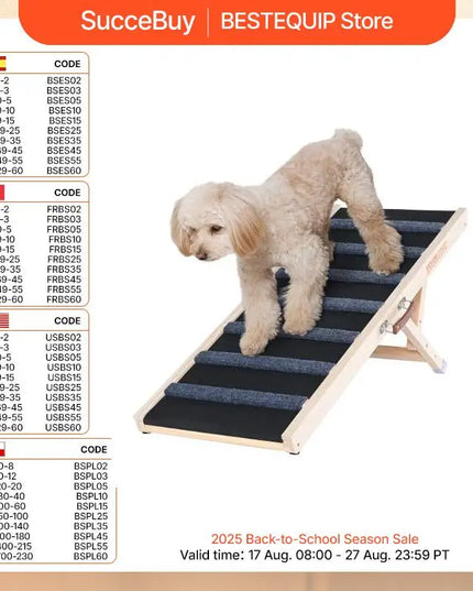 Dog Ramp Folding Ladder Anti-Slip High Adjustable Wooden Pet Ramp Removable for Small Old Dog Climbing Stairs Sofa Car