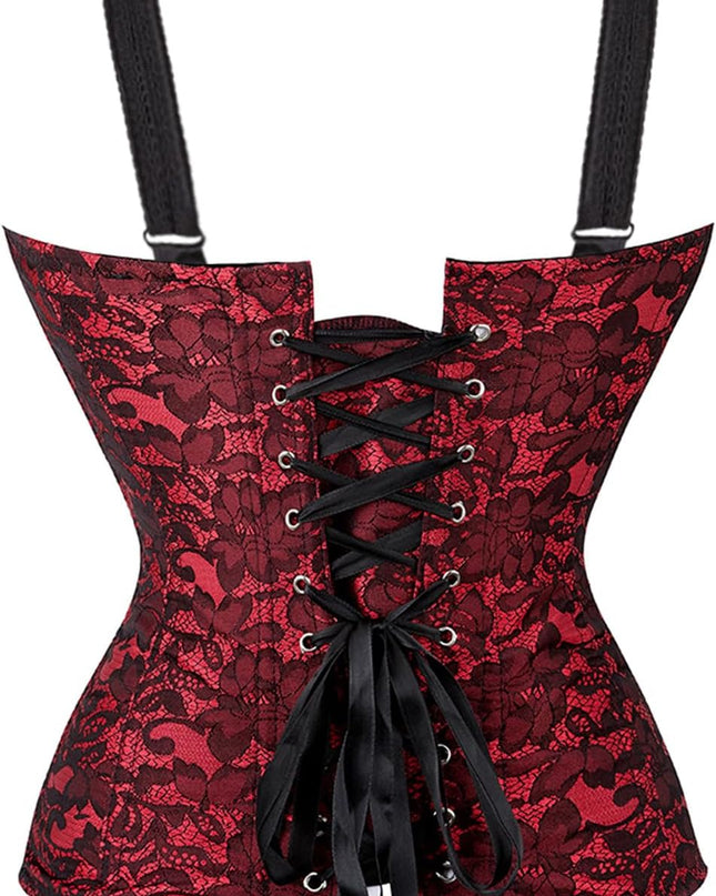 Women Sexy Boned Lace up Corsets and Strap Bustiers Top Overbust Shaper