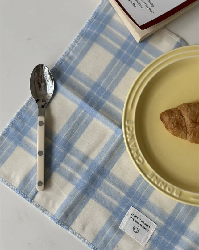 Retro Pastel Blue Checker Placemat for Dopamine Table Setting