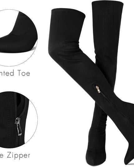 Women'S Sexy Comfy over the Knee Thigh High Stretch Stiletto High Heel Boots Army Green Velvet Size