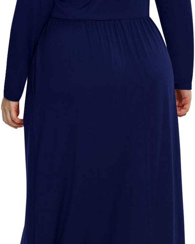 Women'S Plain plus Size Long Sleeve Loose Curvy Long Maxi Dresses with Pocket (24W,Navy Blue)