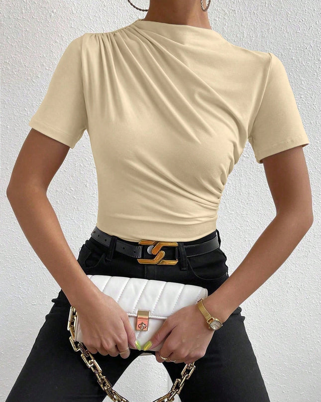Rosydaze Ruched Mock Neck Tee