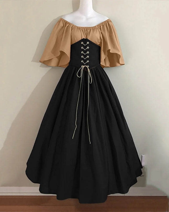 Womens Renaissance Faire Dresses Irish Traditional plus Size Dresses Ruffle over Dress Corset Retro Gown