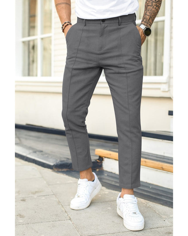 Men'S Double Fold Line Solid Color Casual Suit Pants