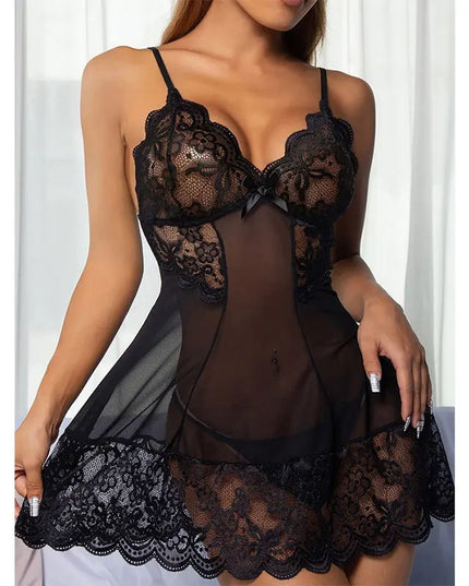 Sexy Lingerie for Woman Transparent Porno Teddy Costumes Babydoll Lace Dress plus Size Underwear Crotchless Sleepwear