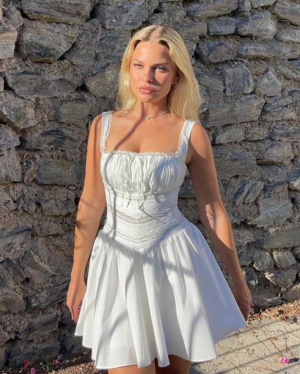Elegant Casual Women'S Dresses 2022 Cotton White Dress Sexy Birthday Dress V Neck a Line Holiday Lace Party Dresses Vintage