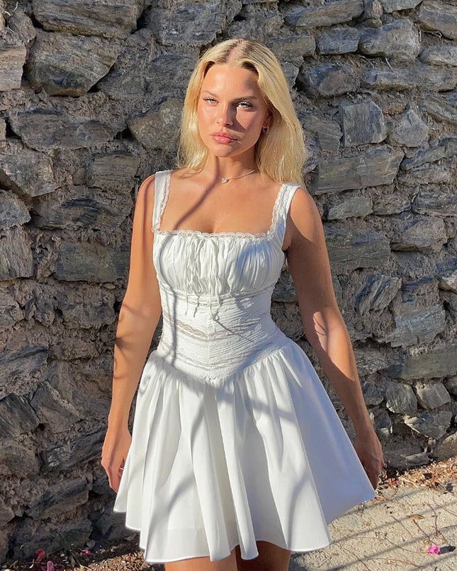 Elegant Casual Women'S Dresses 2022 Cotton White Dress Sexy Birthday Dress V Neck a Line Holiday Lace Party Dresses Vintage