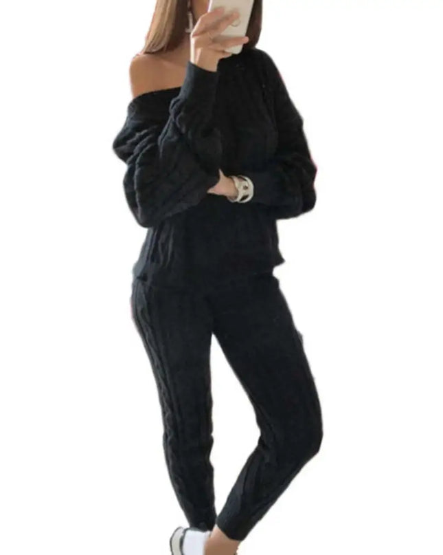 Hot Sale 2 Pieces Women'S Suit Winter Solid Color Knitted Pants Suit Women'S Long-Sleeved Knitted Casual Two-Piece Thick Sweater