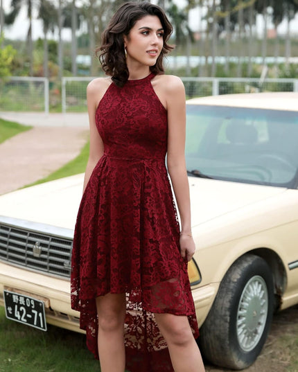 Women Halter Lace Wedding Guest Dress Hi-Lo Cocktail Party Bridesmaid Formal Dresses
