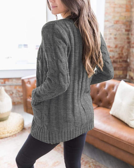 Women'S 2025 Fall Long Sleeve Cable Knit Sweater Open Front Cardigan Button Loose Outerwear