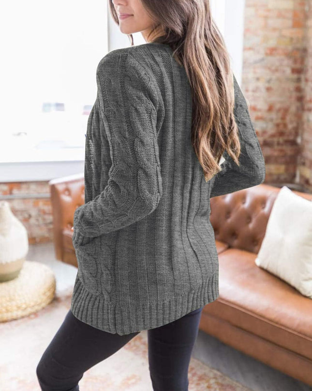 Women'S 2025 Fall Long Sleeve Cable Knit Sweater Open Front Cardigan Button Loose Outerwear