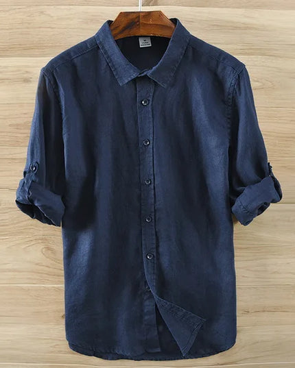 New Designer Italy Style 100% Linen Long-Sleeved Shirt Men Brand Casual 5 Colors Solid White Shirts for Men Top Camisa Chemise