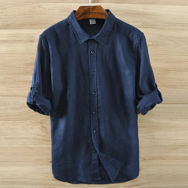 New Designer Italy Style 100% Linen Long-Sleeved Shirt Men Brand Casual 5 Colors Solid White Shirts for Men Top Camisa Chemise