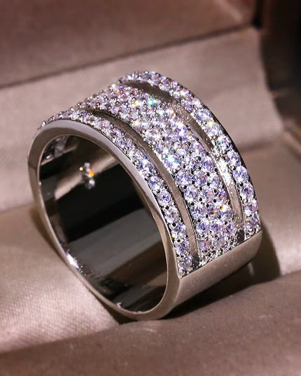 3 Layer CZ Brand Fashion Sterling Silver Color Jewelry Cubic Zircon Crystal Engagement Wedding Rings for Women Anillo Bijoux