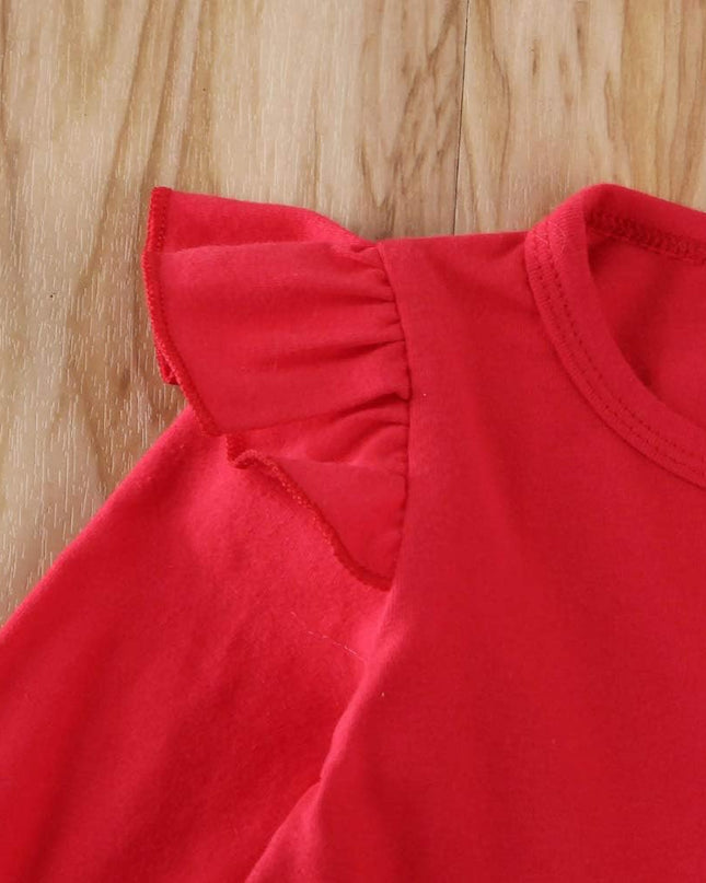 Toddler Baby Girl Valentine'S Day Outfits Ruffle Tunic Top Dress Shirt Love Heart Print Leggings Pants Clothes Set (Red Letters, 12-18 Months)