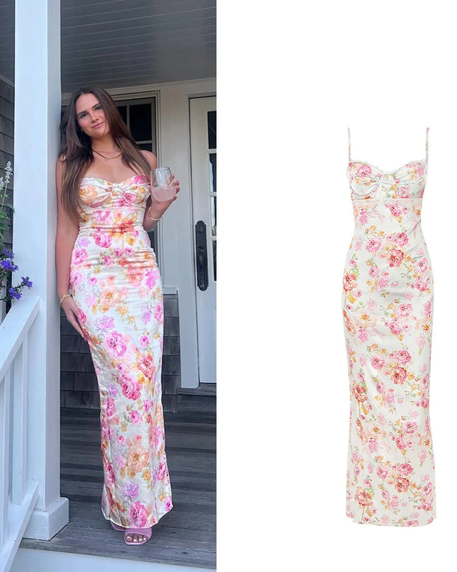 Wedding Guest Dresses for Women 2023 Summer Satin Dress Stretchy Evening Party Dress Floral Elegant Night Club Festival Outfit