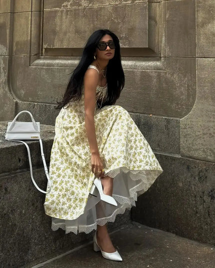 Mingmingxi Elegant Summer Midi Dress 2024 New Arrivals Floral Print Holiday Flare Party Dress Casual Women Dress Wholesale