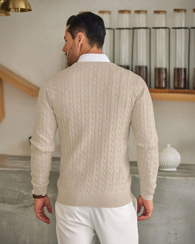 Men Solid Cable Knit Sweater
