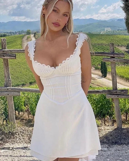 Babyoung Summer White Women Slim a Line Holiday Party Lace Patchwork Elegant Birthday Casual Dress 2023