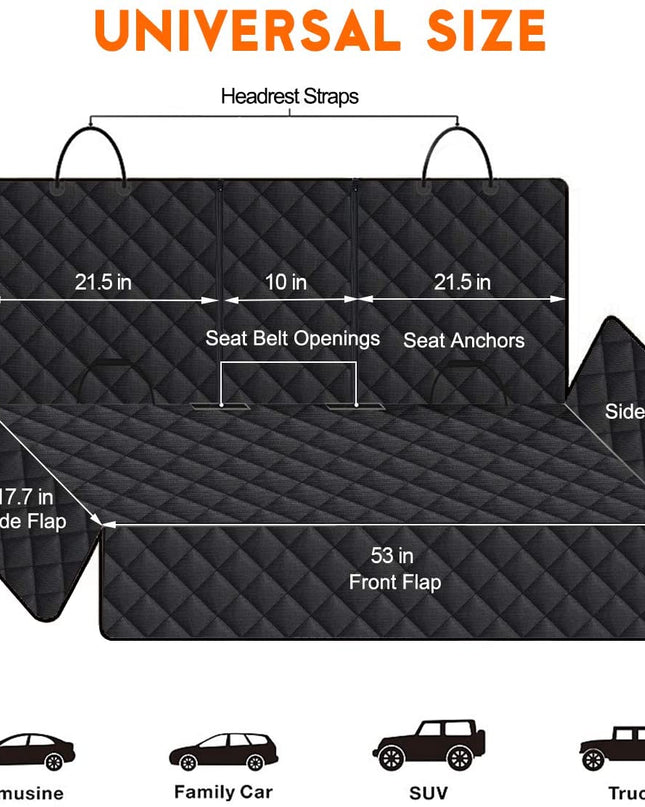 Dog Car Seat Cover, Back Seat Cover for Dogs Pet Car Seat Protector Waterproof Bench Car Seat Cover, Non-Slip Reat Seat Cover Fits Middle Armrest for Most Cars Trucks Suvs - Black