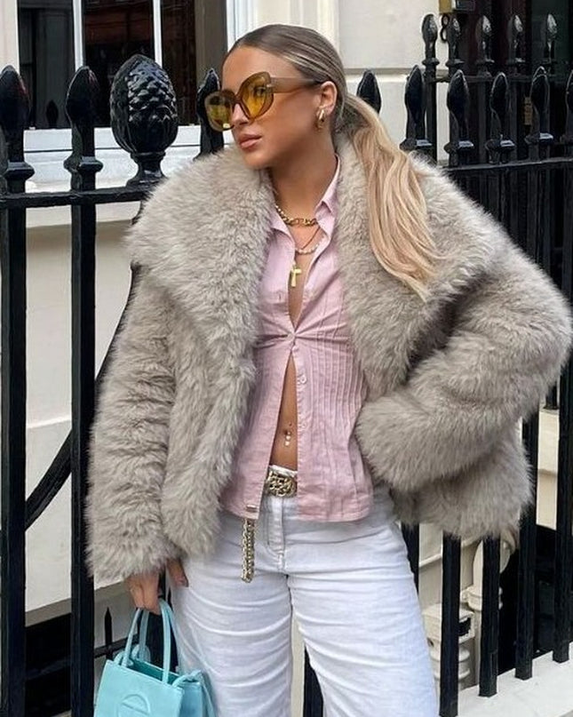 Winter Plush Coat Fashion Thicken Lapel Outwear Casual Long Sleeve Tops Womens Clothing