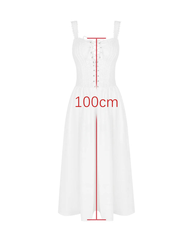 White Summer Jacquard Dress 2024 New Arrivals Midi Elegant Party Dresses White Spaghetti Strap Lace up Women'S Clothing