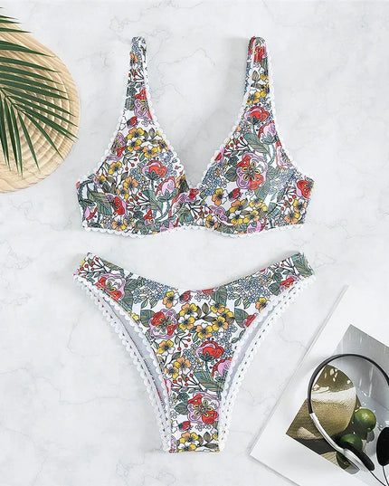 Sexy Flower Print Push up Bikinis Sets 2025 Women Underwired Swimwear High Waist Swimsuits Back Knotted Beach Wear Bathing Suit