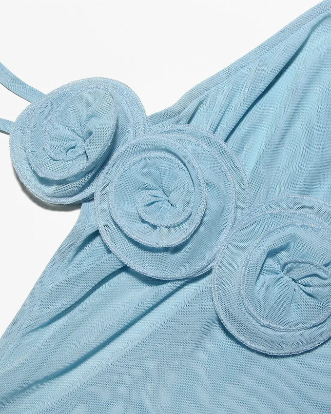 Women Sheer Mesh Dress Sexy Halter See through Beach Dress Elegant Appliques Maxi Holiday Vacation Dress