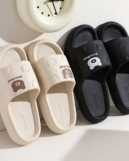 Cute Cartoon Bear Slippers for Women Summer Indoor Thick-Soled Non-Slip Floor Bathroom Home Slippers Men House Shoes
