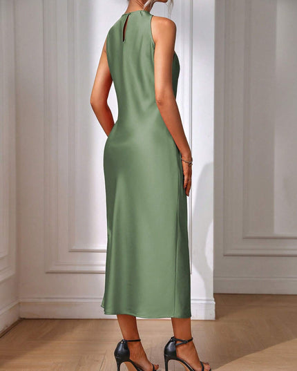 Clasi Solid Split Thigh Dress Maxi Women Outfit Sage Green Dress Elegantsilk Dress Formal