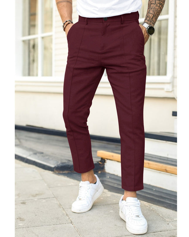 Men'S Double Fold Line Solid Color Casual Suit Pants