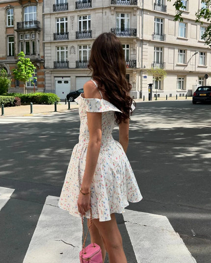 Fashion Summer Dresses 2024 Floral Print Short Party Dresses off the Shoulder Tulle Dress a Line Women'S Clothing