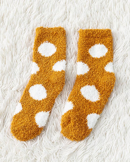 2 Pairs Cute Cow Spots Print Socks, Thickened & Warm Coral Fleece Socks, Women'S Stockings & Hosiery