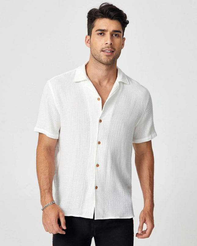 Manfinity Modagents Men Cotton Solid Textured Button Front Shirt