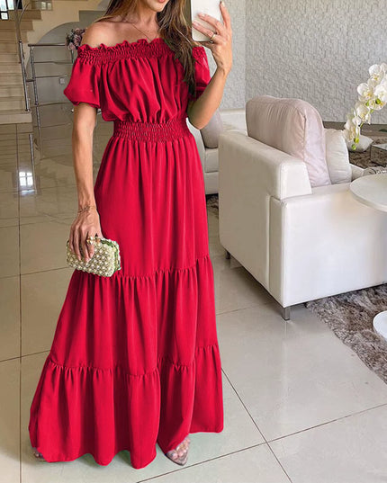 Boho Dresses for Women 2024 Summer Sexy off Shoulder Solid Color Flare Sleeve Tunic Dress Women Casual Mini Sundress Vestido