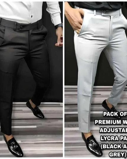Premium Waist Adjustable Lycra Men's Trouser (Pack of 2)