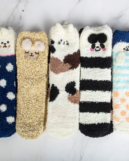 5 Pairs Fuzzy Socks for Women Soft Warm Slipper Socks Microfiber Cozy Socks Home Fluffy Christmas Socks(Navy)