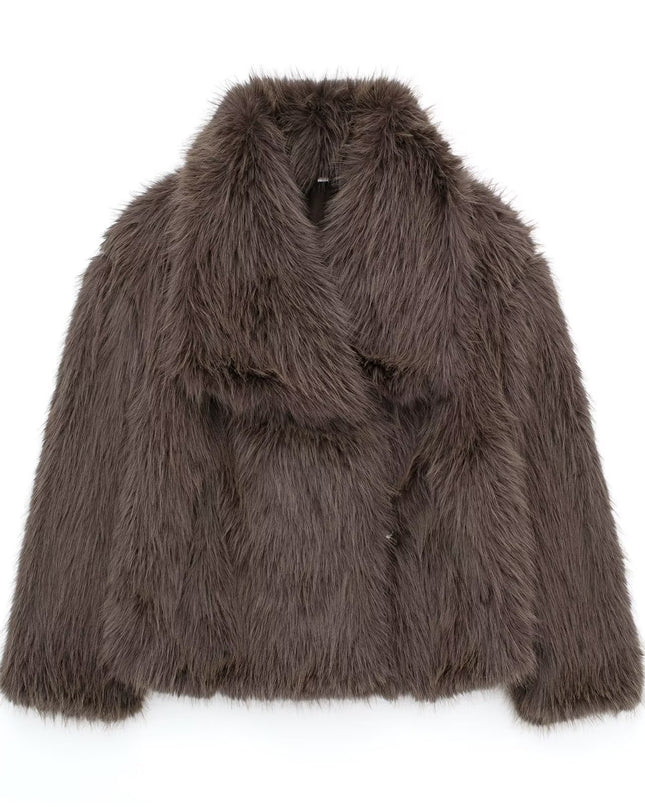 Winter Plush Coat Fashion Thicken Lapel Outwear Casual Long Sleeve Tops Womens Clothing