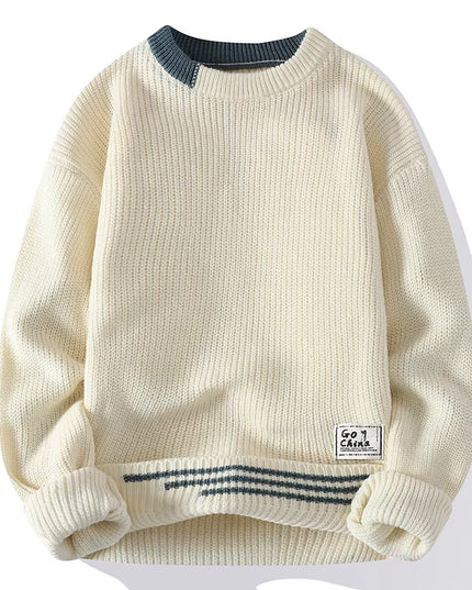 New Autumn Winter Korean Knit Pullovers Men Fashion Knitted Sweater Mens O-Neck Patchwork Casual Knitwear Slim Pullover Sweaters