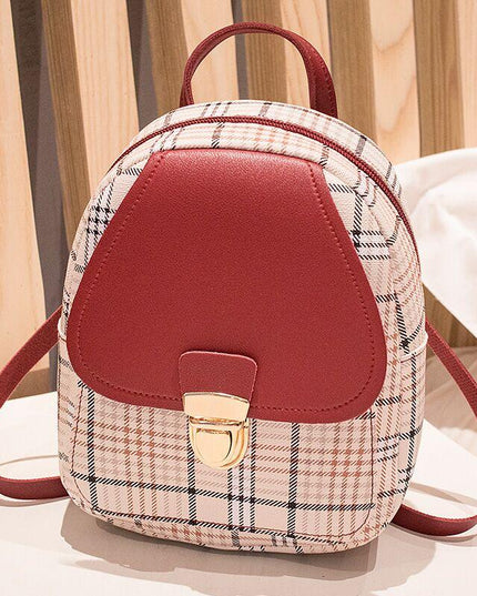 Ladies Check Lock Small Backpack One Shoulder Diagonal Handbag Coin Purse